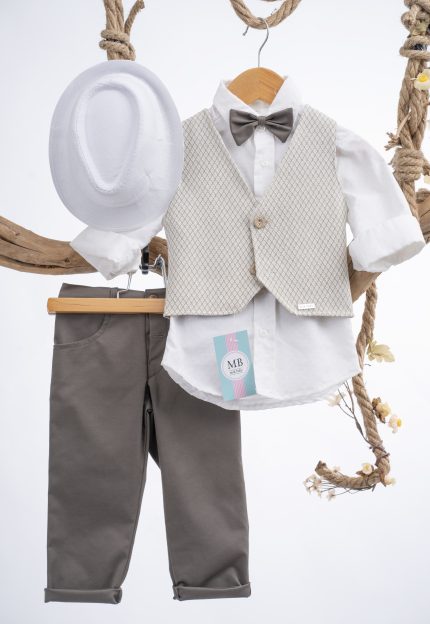 Βαπτιστικό κοστουμάκι για αγόρι Μπεζ-Καφέ ΑΕ49 Mak Baby