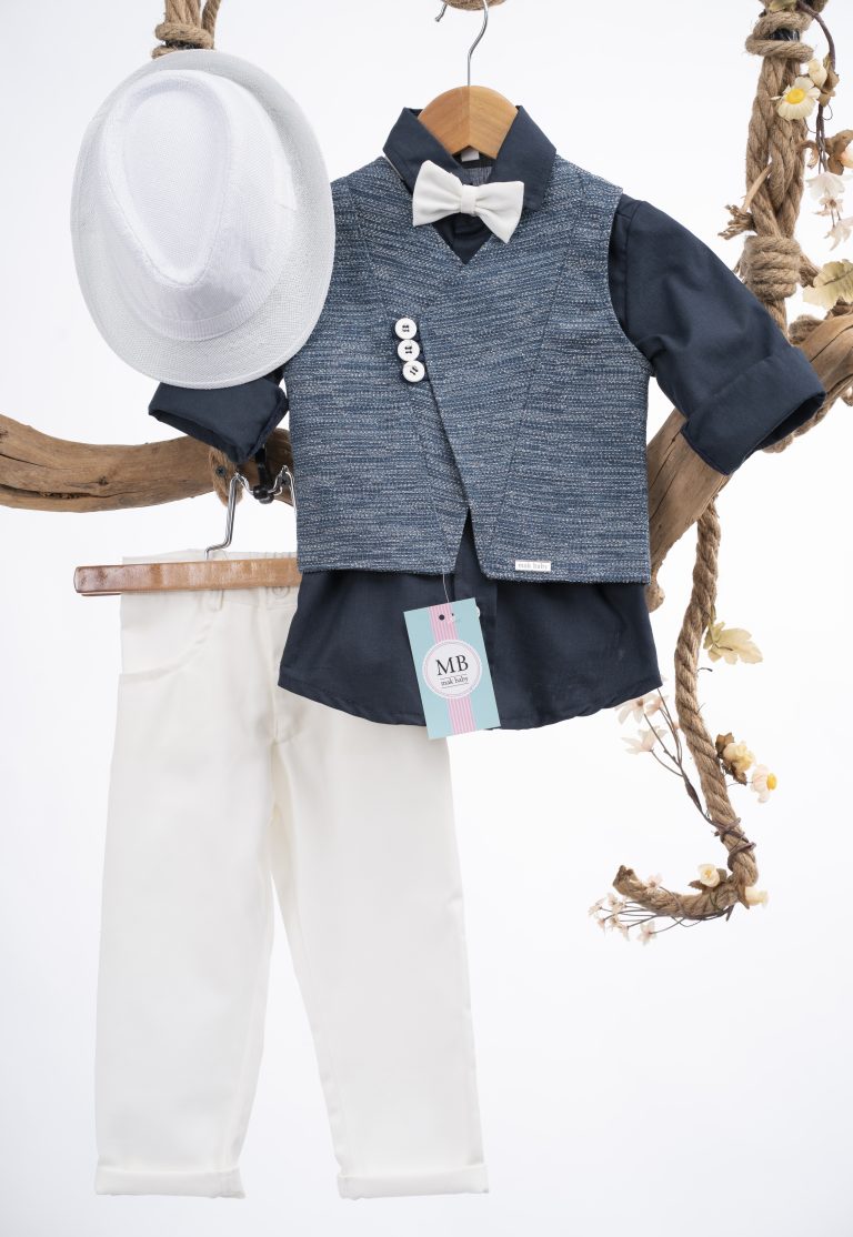 Βαπτιστικό κοστουμάκι για αγόρι Λευκό-Μπλε ΑΕ52 Mak Baby