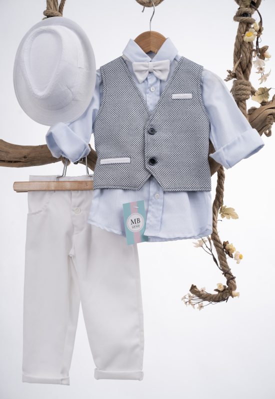 Βαπτιστικό κοστουμάκι για αγόρι Λευκό-Μπλε ΑΕ58 Mak Baby