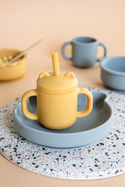 Ποτήρι Σιλικόνης με Καλαμάκι Ochre 175ml - Petit Monkey