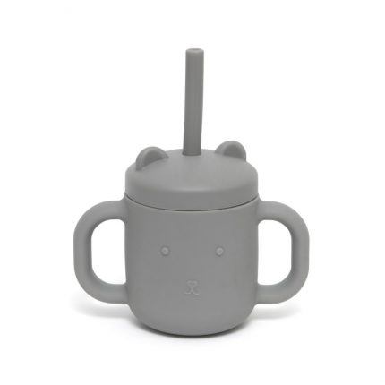 Ποτήρι Σιλικόνης με Καλαμάκι Pewter Green 175ml - Petit Monkey