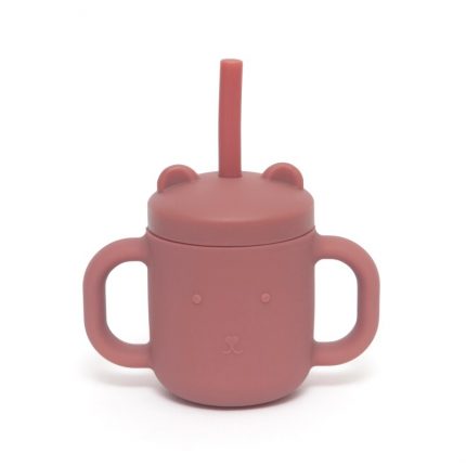 Ποτήρι Σιλικόνης με Καλαμάκι Mahogany Rose 175ml - Petit Monkey
