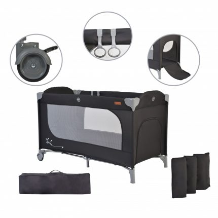Cangaroo Παρκοκρέβατο 1 Επιπέδου Baby Travel Cot Skyglow Black 3800146248932