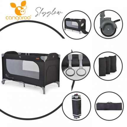 Cangaroo Παρκοκρέβατο 1 Επιπέδου Baby Travel Cot Skyglow Black 3800146248932