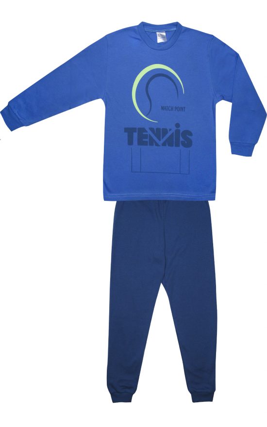 Πιτζάμα Παιδική Χειμερινή με Τύπωμα Tennis για Αγόρι Μπλε-Ραφ, Βαμβακερή 100% - Pretty Baby