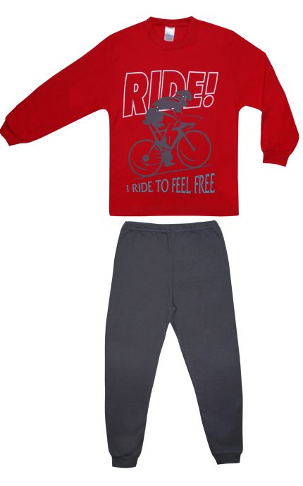 Πιτζάμα Παιδική Χειμερινή με Τύπωμα Free για Αγόρι Κόκκινο-Ανθρακί, Βαμβακερή 100% - Pretty Baby