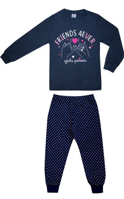 Πιτζάμα Παιδική Χειμερινή με Τύπωμα 4Ever για Κορίτσι Ραφ-Ροζ, Βαμβακερή 100% - Pretty Baby