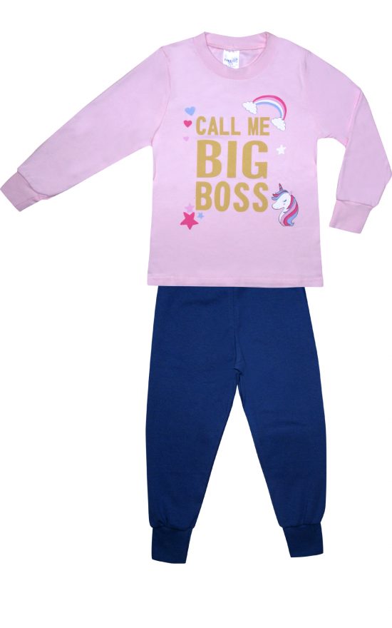 Πιτζάμα Παιδική Χειμερινή με Τύπωμα Big Boss για Κορίτσι Ραφ-Φούξια, Βαμβακερή 100% - Pretty Baby