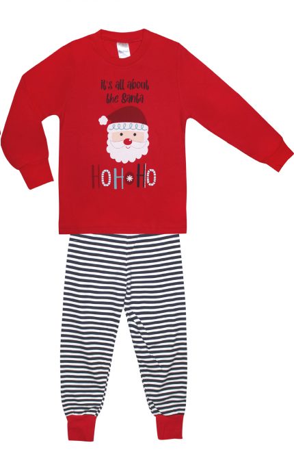 Πιτζάμα Παιδική Χειμερινή με Τύπωμα Santa Κόκκινο-Μαρίν, Βαμβακερή 100% - Pretty Baby