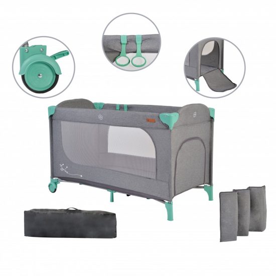 Cangaroo Παρκοκρέβατο 1 Επιπέδου Baby Travel Cot Skyglow Mint 3800146248925