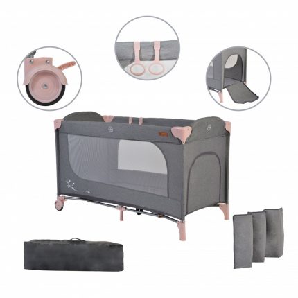 Cangaroo Παρκοκρέβατο 1 Επιπέδου Baby Travel Cot Skyglow Pink 3800146248918