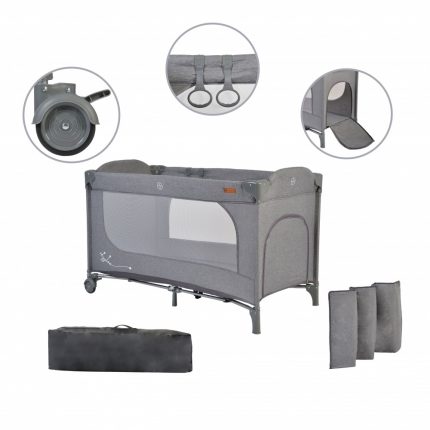 Cangaroo Παρκοκρέβατο 1 Επιπέδου Baby Travel Cot Skyglow Grey 3800146248901