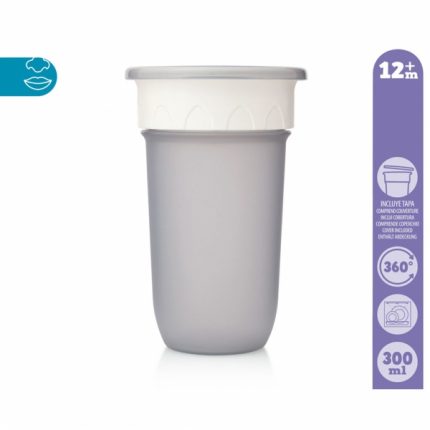 Ποτηράκι Εκπαιδευτικό 360°- 300ml Grey 12m+ - Kiokids