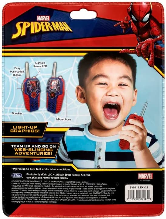 Spiderman Walkie Talkies για Παιδιά & Ενήλικες με Ενσωματωμένο Μεγάφωνο και Εμβέλεια 150μ SM-212v2 (Μπλε/Γκρι/Κόκκινο) - eKids