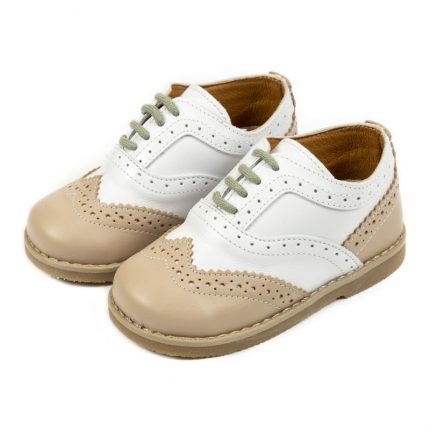 Babywalker Βαπτιστικό παπουτσάκι περπατήματος για αγόρι - Δετό Δίχρωμο Δερμάτινο Σκαρπίνι EXC5039 Λευκό Μπεζ