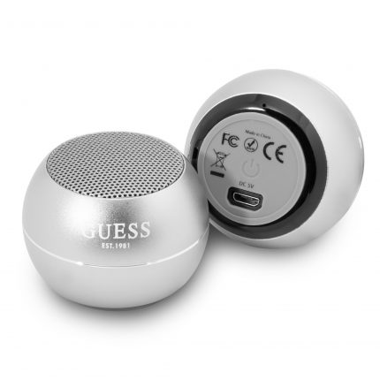 Guess Mini Φορητό Αλουμινένιο Ηχείο Bluetooth 3W με 4 ώρες Αυτονομία Ασημί