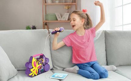 Encanto Boombox Karaoke & Ενσύρματο Μικρόφωνο για Παιδιά με Ενσωματωμένη Μουσική, Φωτισμό, Sound Effects (EN-115) (Κίτρινο/Μωβ/Ροζ) - EKids