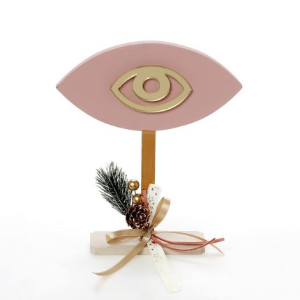 Χριστουγεννιάτικο Επιτραπέζιο Γούρι Ξύλινο Ροζ Μάτι με Πλέξιγκλάς ΧΡ-2331 (20x16cm) | Bellissimo