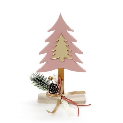 Χριστουγεννιάτικο Επιτραπέζιο Γούρι Ξύλινο Δέντρο με Πλέξιγκλάς ΧΡ-2333 || Bellissimo