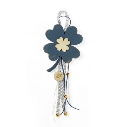 Χριστουγεννιάτικο Ξύλινο Γούρι Τριφύλλι Μπλε με Πλέξιγκλάς ΧΡ-2374 (32x11cm) | Bellissimo