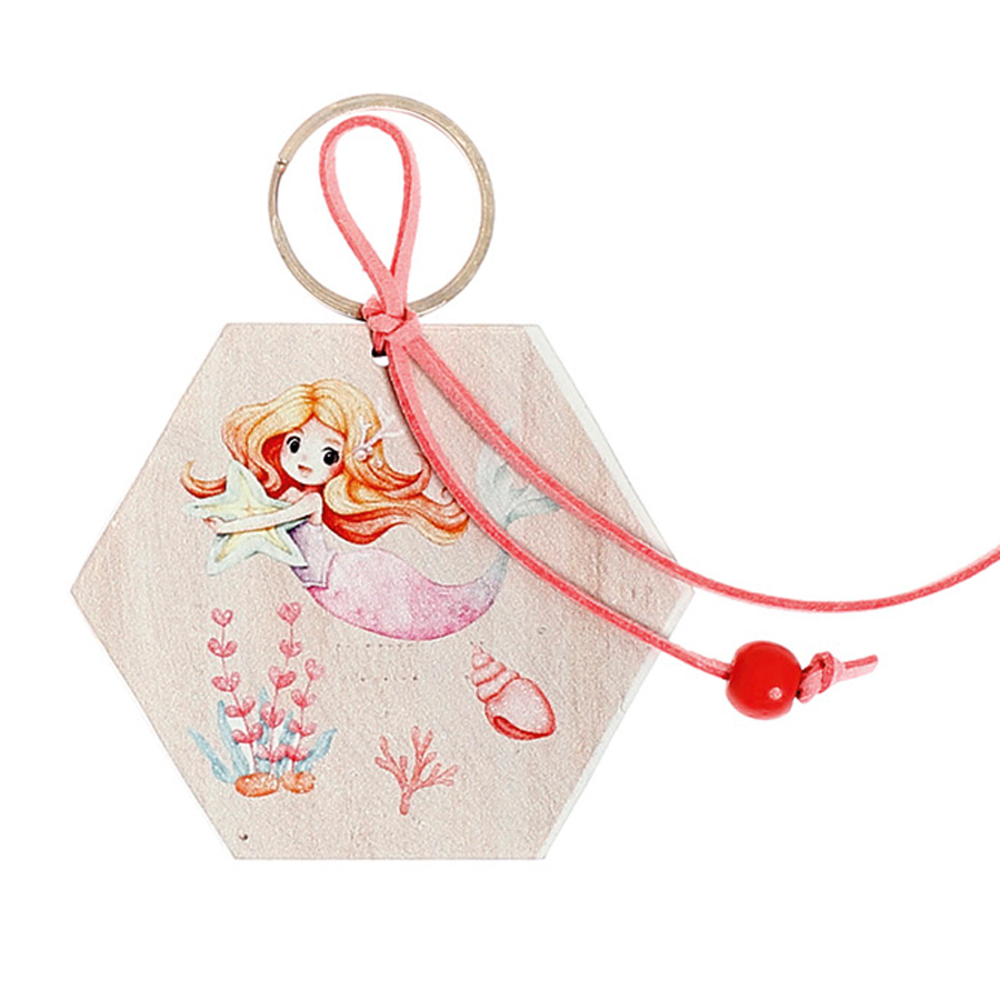 Χειροποίητες Μπομπονιέρες Βάπτισης Μπρελόκ Εξάγωνο με Γοργόνα για Κορίτσια 510 (8χ8cm) 24τμχ || Bellissimo