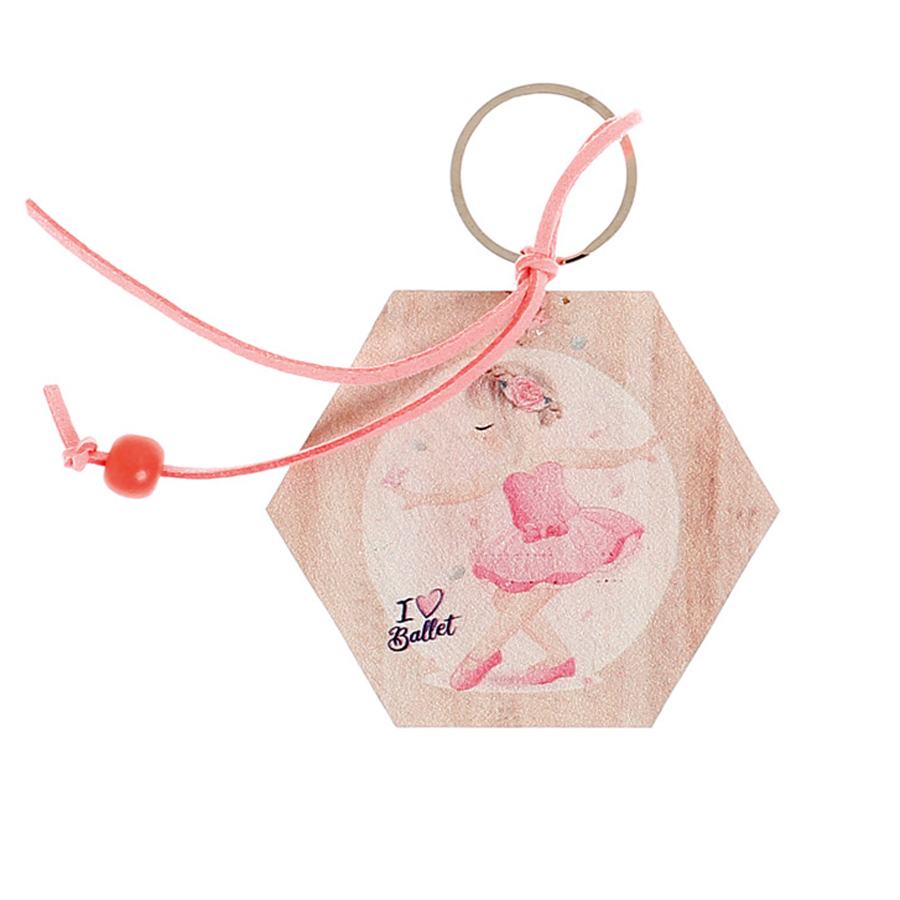 Χειροποίητες Μπομπονιέρες Βάπτισης Μπρελόκ Εξάγωνο με Μπαλαρίνα για Κορίτσια 498 (8χ8cm) 24τμχ || Bellissimo