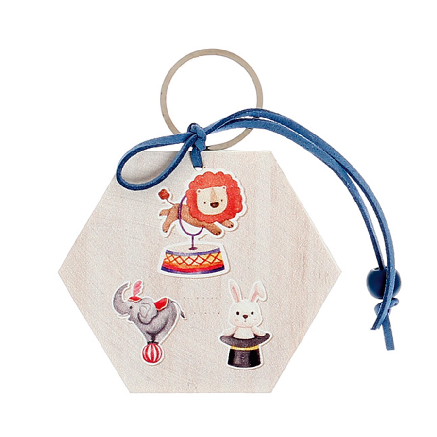 Χειροποίητες Μπομπονιέρες Βάπτισης Μπρελόκ Εξάγωνο Ζωάκια του Τσίρκου για Αγόρια 507 (8χ8cm) 24τμχ || Bellissimo