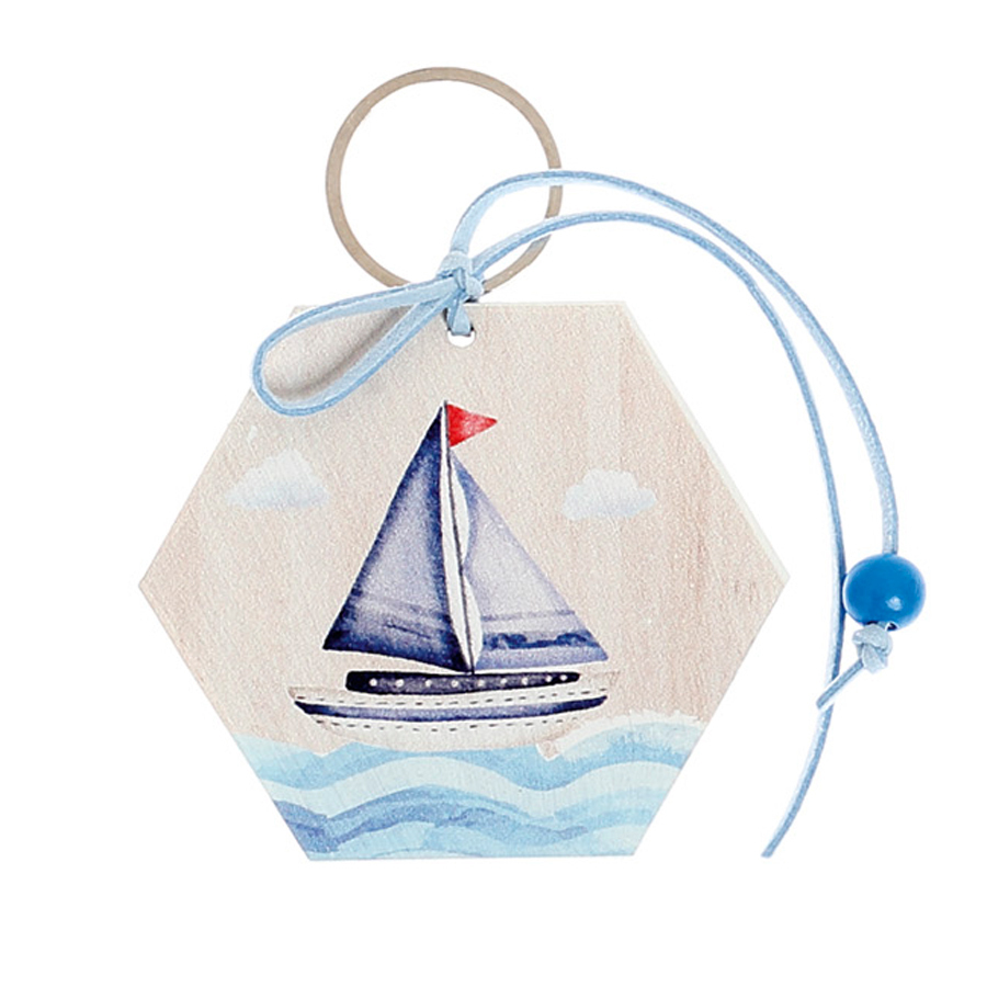 Χειροποίητες Μπομπονιέρες Βάπτισης Μπρελόκ Εξάγωνο Καραβάκι για Αγόρια 502 (8χ8cm) 24τμχ || Bellissimo