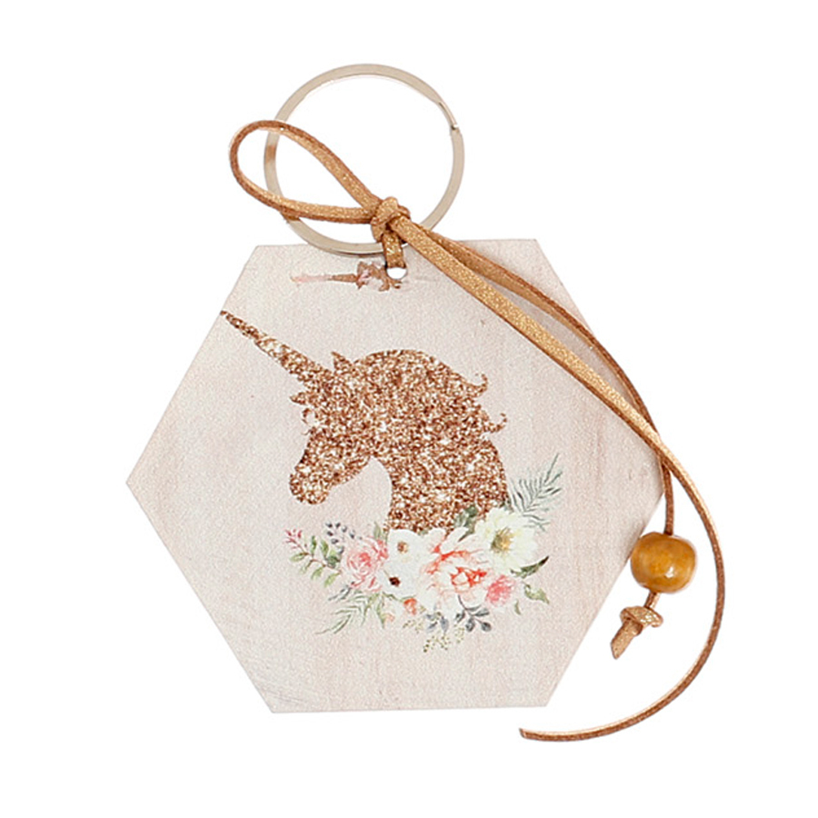 Χειροποίητες Μπομπονιέρες Βάπτισης Μπρελόκ Εξάγωνο Μονόκερος με Στρας για Κορίτσια 504 (8Χ8cm) 24τμχ || Bellissimo