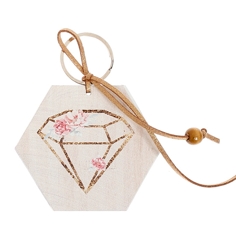 Χειροποίητες Μπομπονιέρες Βάπτισης Μπρελόκ Εξάγωνο με Διαμάντι για Κορίτσια 500 (8Χ8cm) 24τμχ || Bellissimo