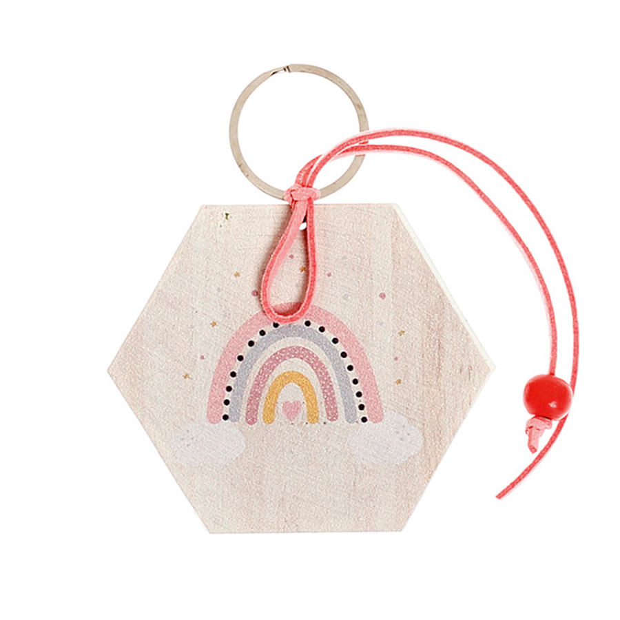 Χειροποίητες Μπομπονιέρες Βάπτισης Μπρελόκ Εξάγωνο με Ουράνιο Τόξο για Κορίτσια 514 (8χ8cm) 24τμχ || Bellissimo
