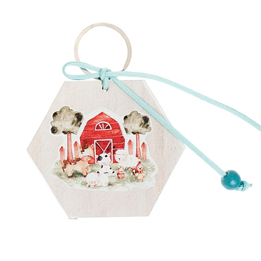 Χειροποίητες Μπομπονιέρες Βάπτισης Μπρελόκ Εξάγωνο Αυτοκίνητο με Ζωάκια για Αγόρια 509 (8Χ8cm) 24τμχ || Bellissimo