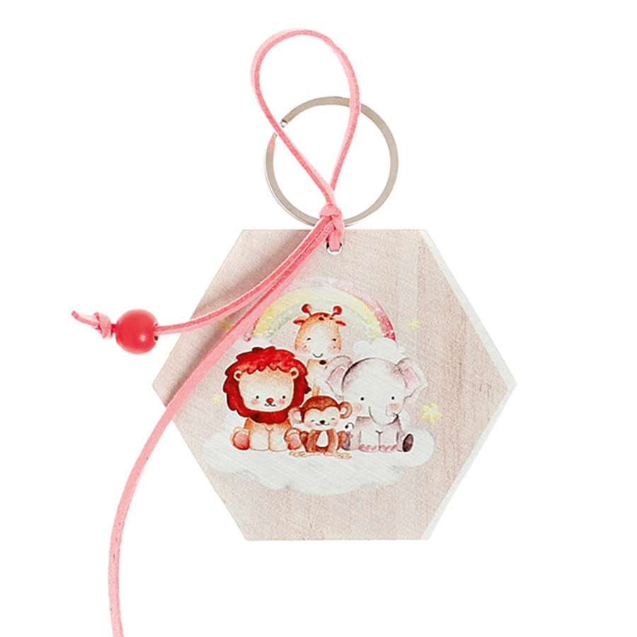 Χειροποίητες Μπομπονιέρες Βάπτισης Μπρελόκ Εξάγωνο Τσίρκο Ροζ για Κορίτσια 506 (8Χ8cm) 24τμχ || Bellissimo