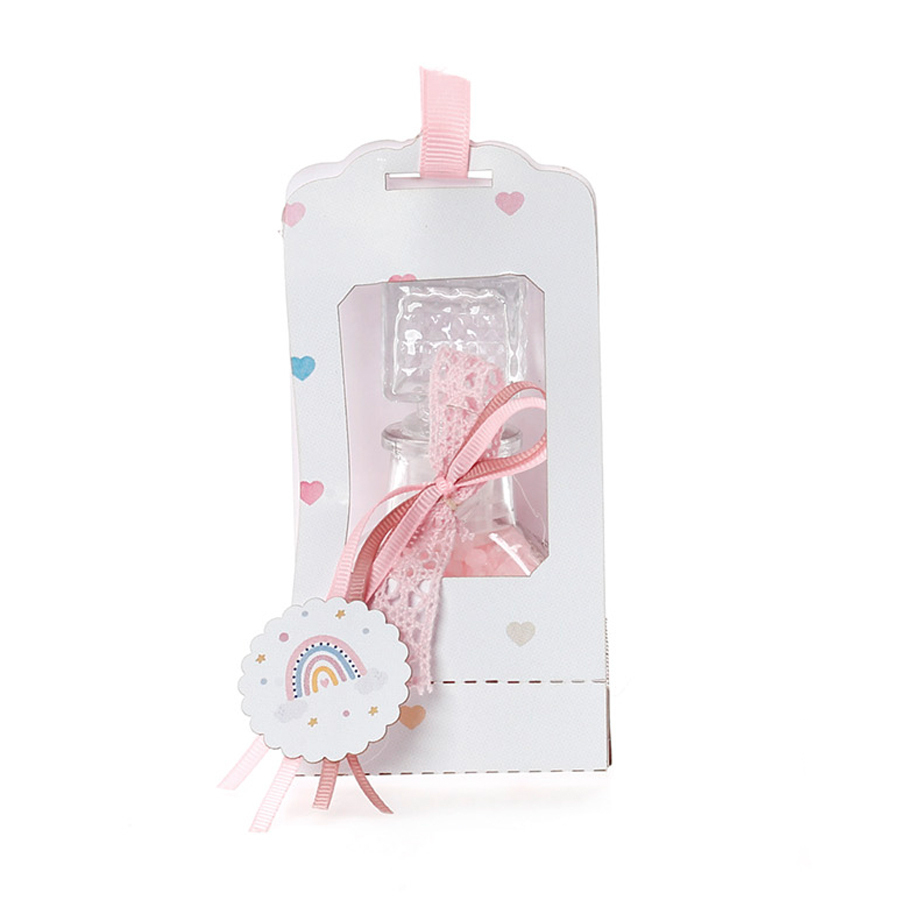 Χειροποίητη Μπομπονιέρα Βάπτισης Άλατα Μπάνιου σε Τσαντάκι Ουράνιο Τόξο για Κορίτσια ΜΠΑ 495 (16Χ6cm) 24τμχ || Bellissimo