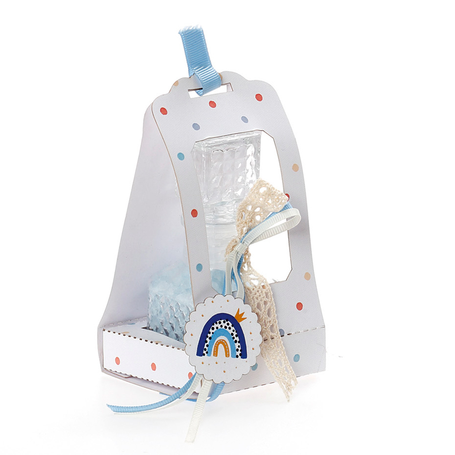 Χειροποίητη Μπομπονιέρα Βάπτισης Άλατα Μπάνιου σε Τσαντάκι Ουράνιο Τόξο Μπλε για Αγόρια ΜΠΑ 494 (16χ6cm) || Bellissimo