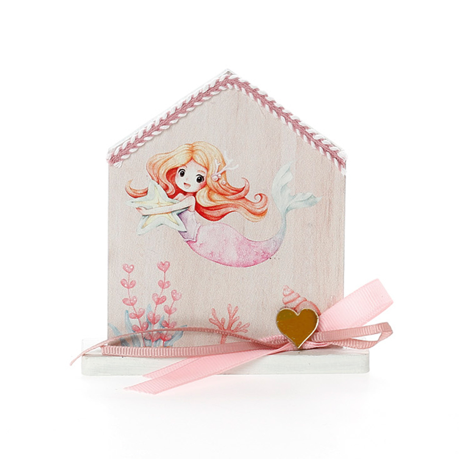 Χειροποίητη Μπομπονιέρα Βάπτισης Σπιτάκι σε Βάση με Γοργόνα για Κορίτσια 471 (11χ9cm) 24τμχ || Bellissimo