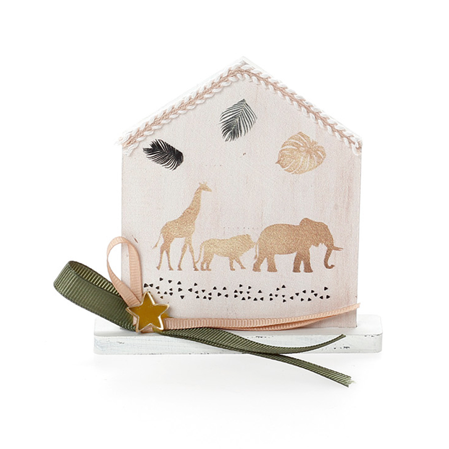 Χειροποίητη Μπομπονιέρα Βάπτισης Σπιτάκι σε Βάση Λιονταράκι για Κορίτσια 462 (11Χ9cm) 24τμχ || Bellissimo