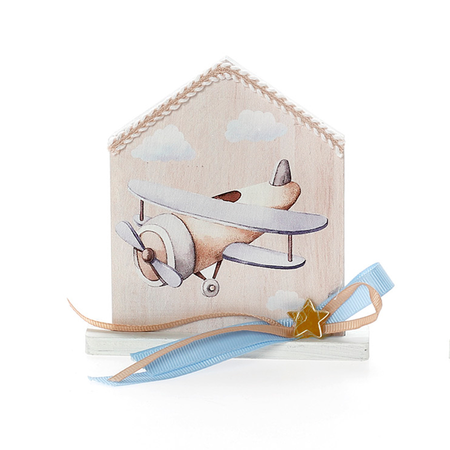 Χειροποίητη Μπομπονιέρα Βάπτισης Σπιτάκι σε Βάση Καραβάκι για Αγόρια 459 (11Χ9cm) 24τμχ || Bellissimo