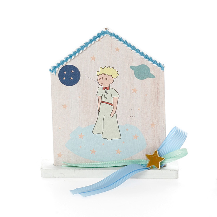 Χειροποίητη Μπομπονιέρα Βάπτισης Σπιτάκι σε Βάση Μικρός Πρίγκιπας για Αγόρια 465 (11Χ9cm) 24τμχ || Bellissimo
