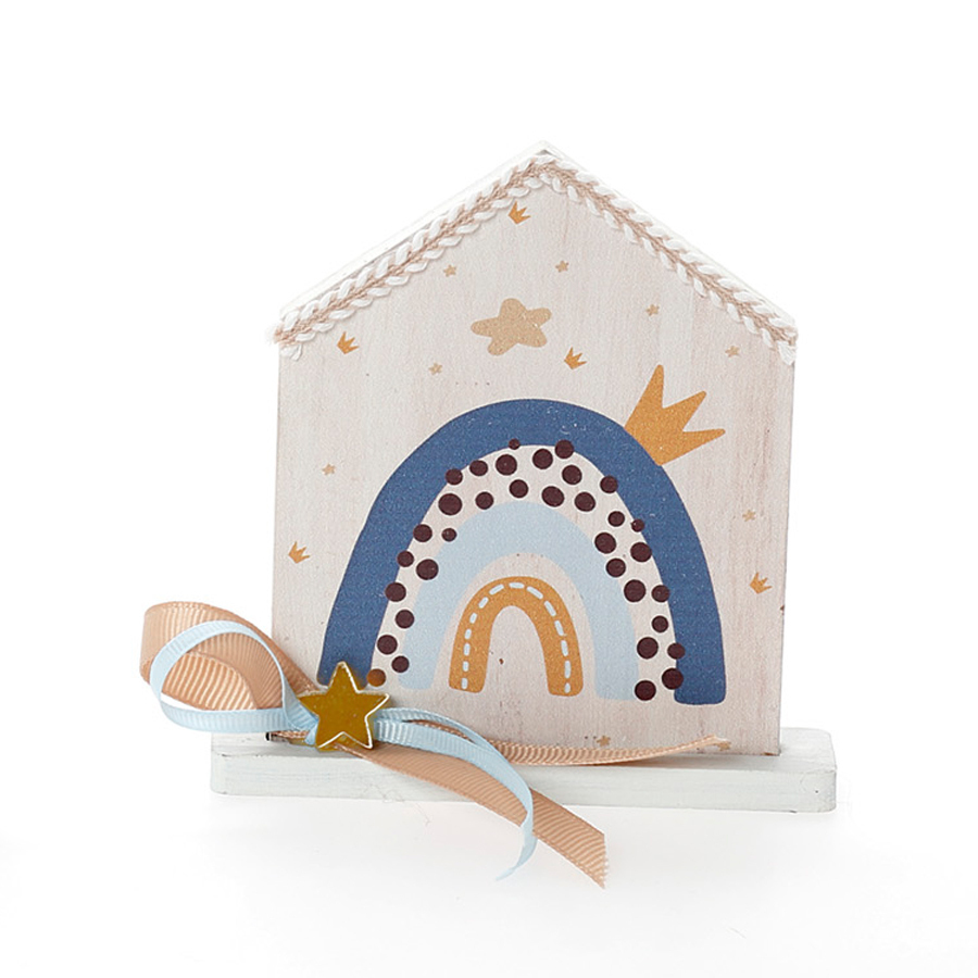 Χειροποίητη Μπομπονιέρα Βάπτισης Σπιτάκι σε Βάση Μικρός Πρίγκιπας για Αγόρια 465 (11Χ9cm) 24τμχ || Bellissimo