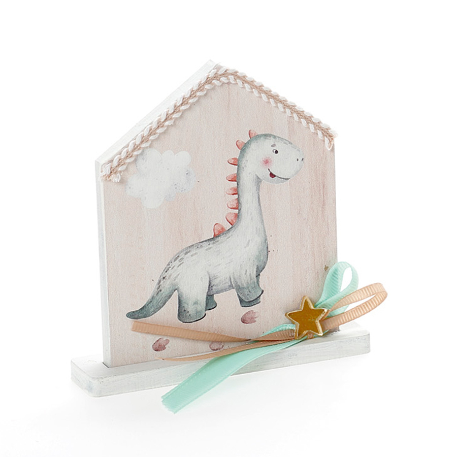 Χειροποίητη Μπομπονιέρα Βάπτισης Σπιτάκι σε Βάση Δεινόσαυρος για Αγόρια 461 (11Χ9cm) 24τμχ || Bellissimo