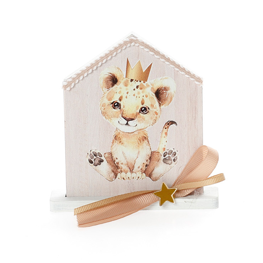 Χειροποίητη Μπομπονιέρα Βάπτισης Σπιτάκι σε Βάση Λιονταράκι για Κορίτσια 462 (11Χ9cm) 24τμχ || Bellissimo