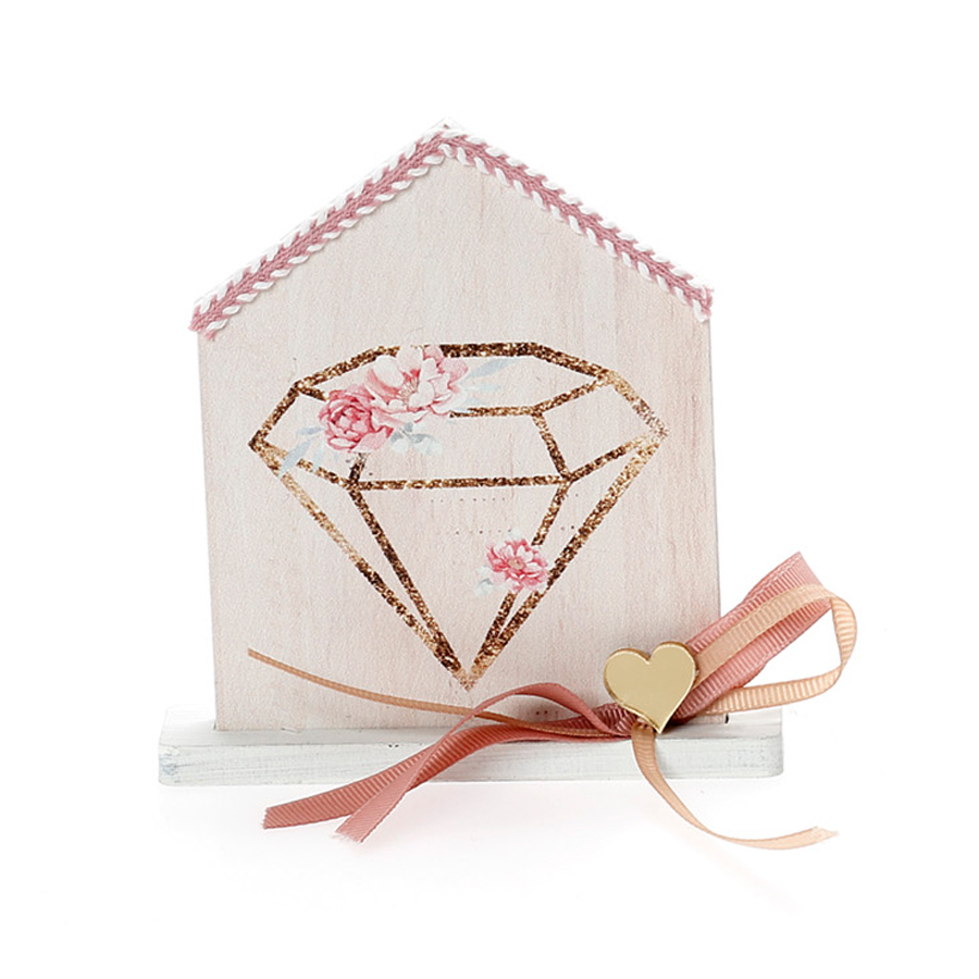 Χειροποίητη Μπομπονιέρα Βάπτισης Σπιτάκι σε Βάση με Διαμάντι για Κορίτσια 458 (11χ9cm) 24τμχ || Bellissimo