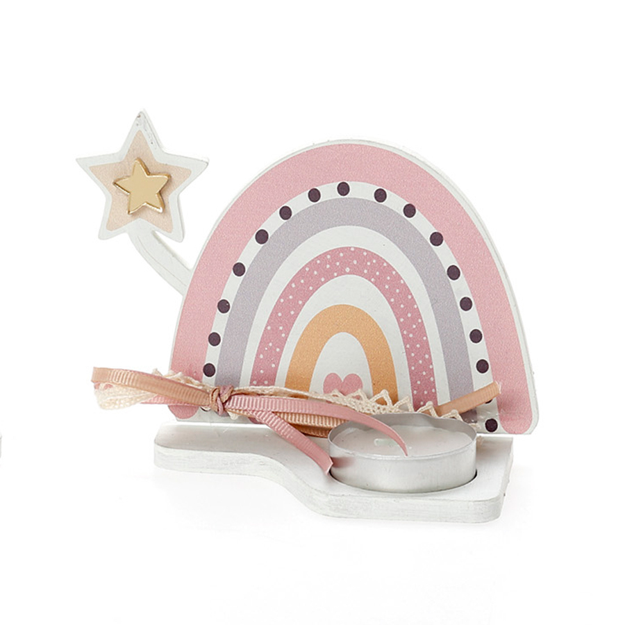 Χειροποίητη Μπομπονιέρα Βάπτισης με Ρεσώ Ουράνιο Τόξο για Κορίτσια 428 (11χ11cm) 24τμχ || Bellissimo