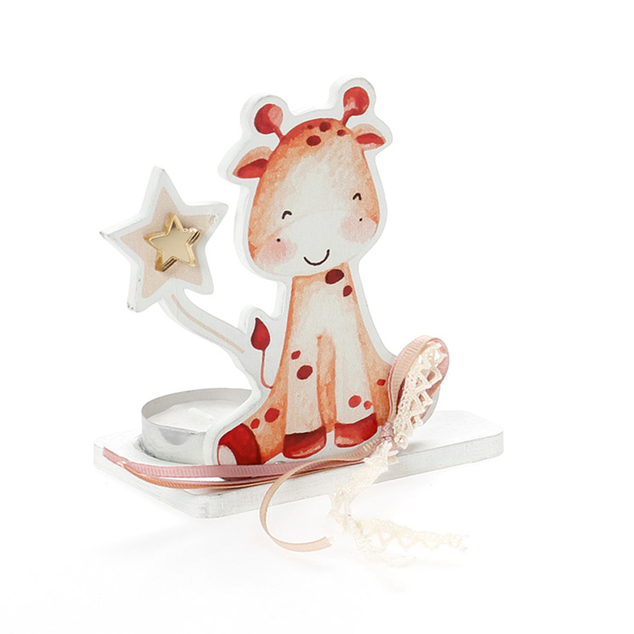 Χειροποίητη Μπομπονιέρα Βάπτισης με Ρεσώ Καμηλοπάρδαλη για Κορίτσι 422 (11x11cm) 24τμχ || Bellissimo