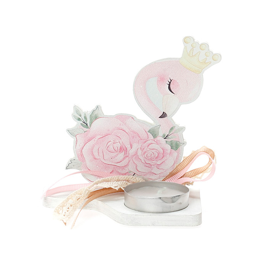 Χειροποίητη Μπομπονιέρα Βάπτισης με Ρεσώ με Κύκνο για Κορίτσια 421 (11Χ11cm) 24τμχ || Bellissimo