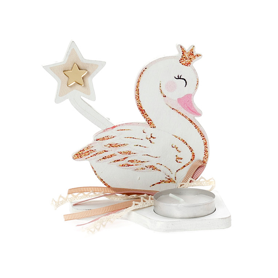 Χειροποίητη Μπομπονιέρα Βάπτισης με Ρεσώ με Κύκνο για Κορίτσια 421 (11Χ11cm) 24τμχ || Bellissimo