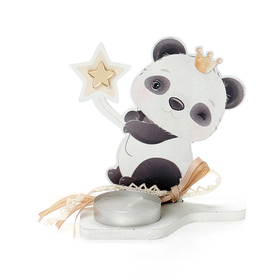 Χειροποίητη Μπομπονιέρα Βάπτισης με Ρεσώ Αρκουδάκι Πάντα για Κορίτσια 425 (11Χ11cm) 24τμχ || Bellissimo