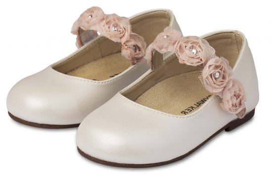 Babywalker Βαπτιστικό Παπουτσάκι Περπατήματος για Κορίτσι Γοβάκι Μονή Μπαρέτα με Λουλούδια BS3523 Εκρού Ροζ