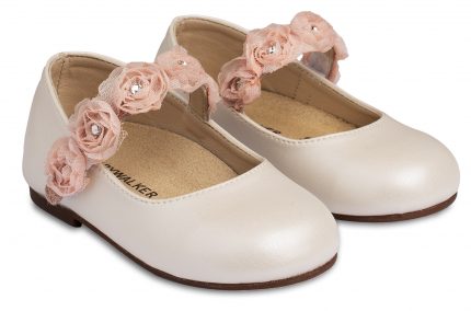 Babywalker Βαπτιστικό Παπουτσάκι Περπατήματος για Κορίτσι Γοβάκι Μονή Μπαρέτα με Λουλούδια BS3523 Εκρού Ροζ